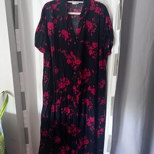 J. Jill Navy and Red Short Sleeve Maxi Dress